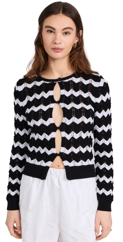 525 Ashley Chevron Stripe Cardi Black Multi