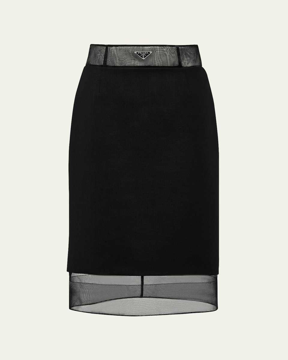 Wool Pencil Midi Skirt with Crinoline