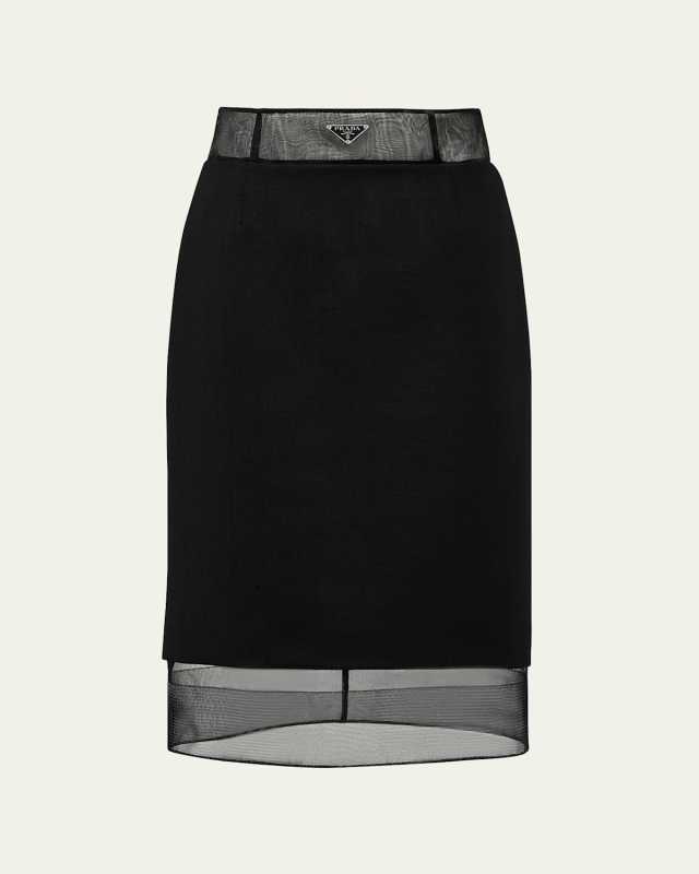 Wool Pencil Midi Skirt with Crinoline