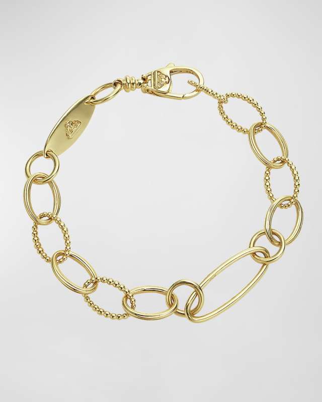 18k Yellow Gold Caviar Oval Link Bracelet, Size 7