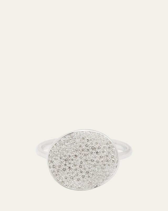 Medium Flower Disc Ring in Sterling Silver with Diamonds