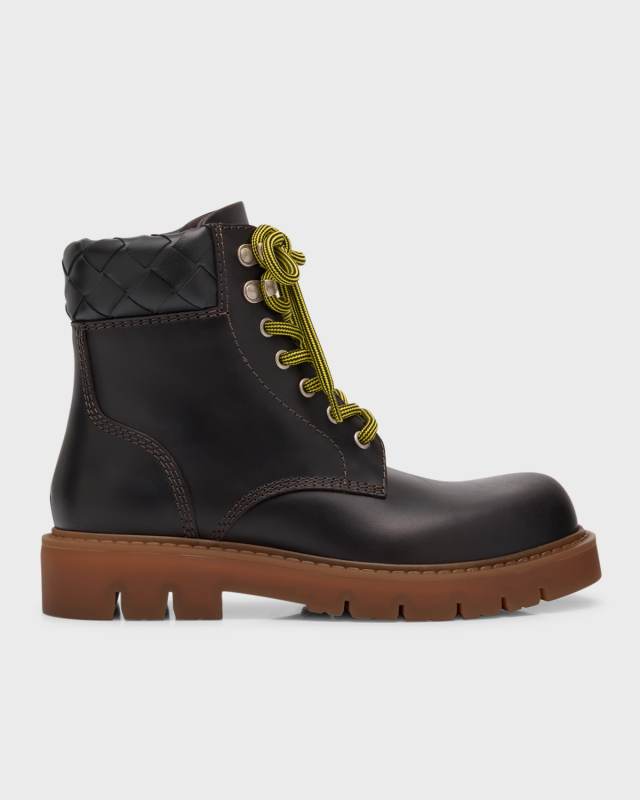 Haddock Calfskin Intrecciato Combat Booties