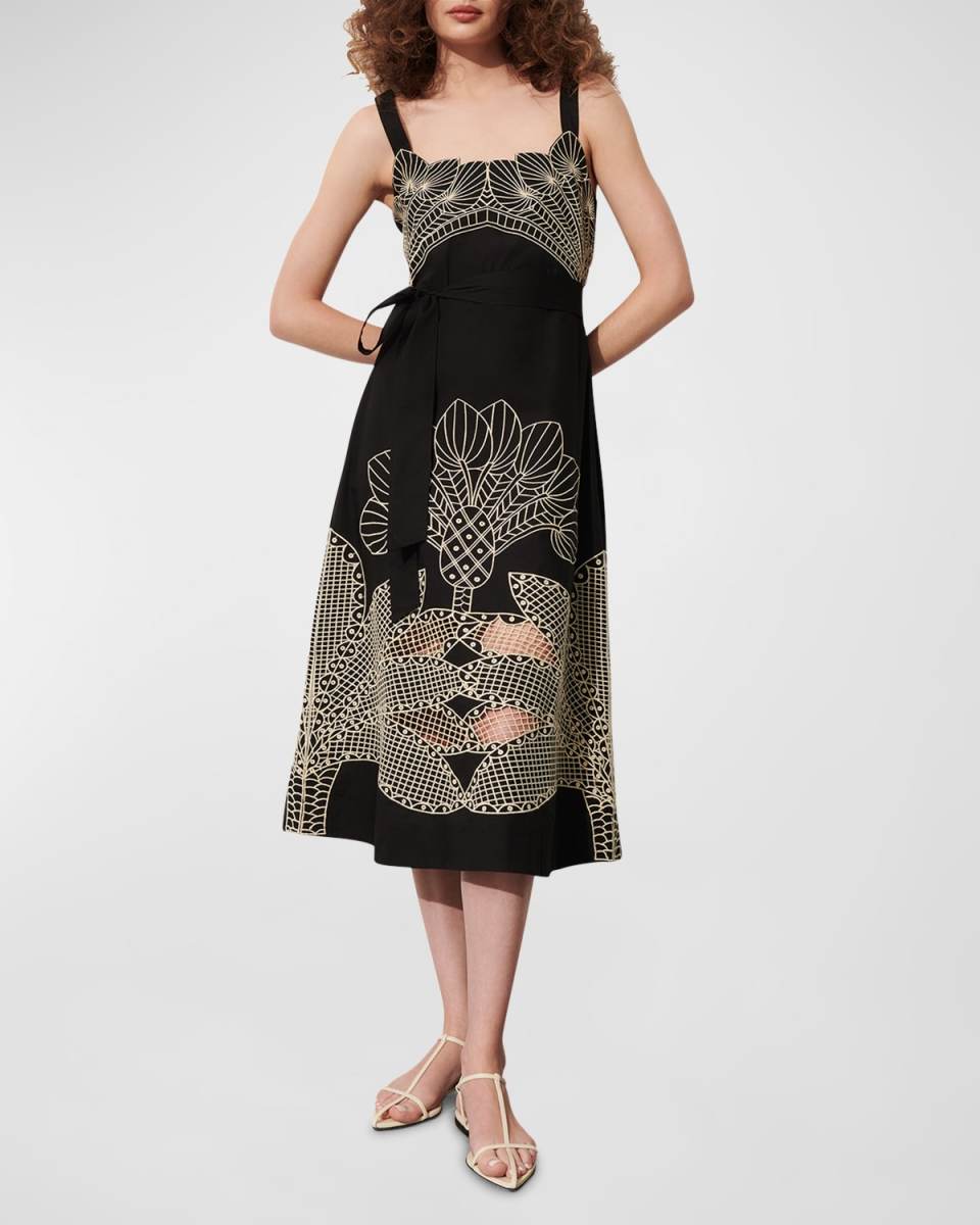 Mariposa Embroidered Cutout Sleeveless Midi Dress