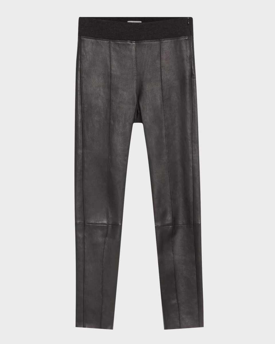 Stretch Leather Leggings with Knitted Waistband
