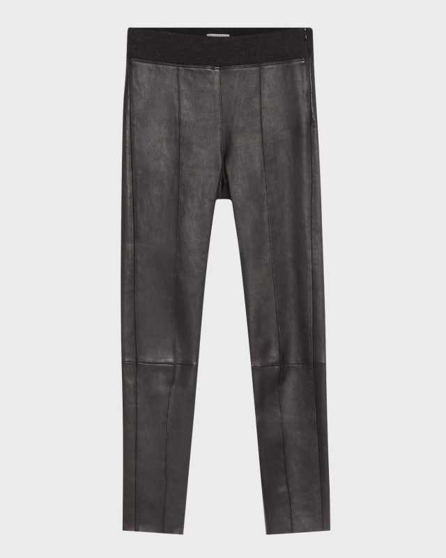 Stretch Leather Leggings with Knitted Waistband