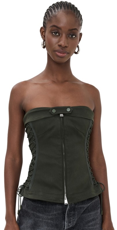 SIMKHAI Sasha Zip Up Bustier Moss