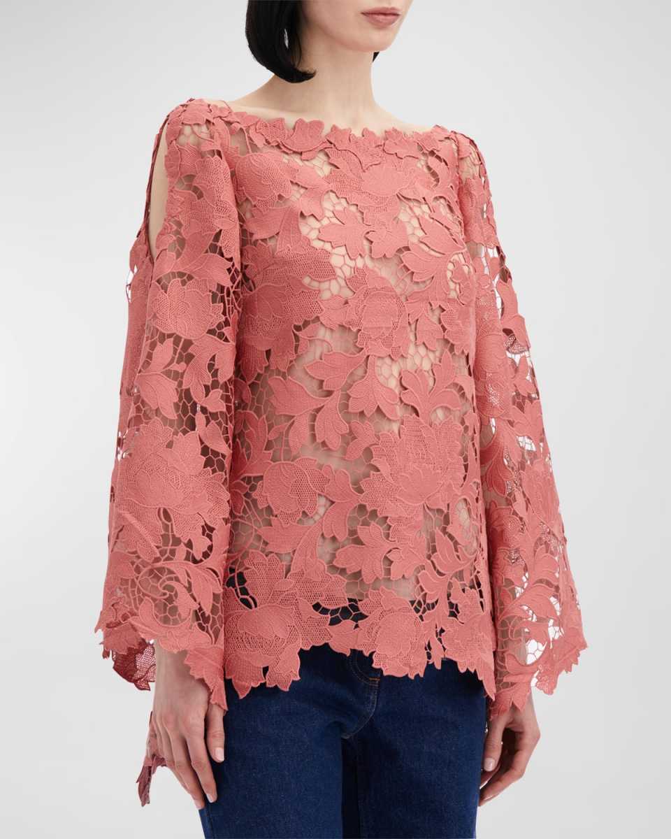 Cold-Shoulder Peony Guipure Blouse