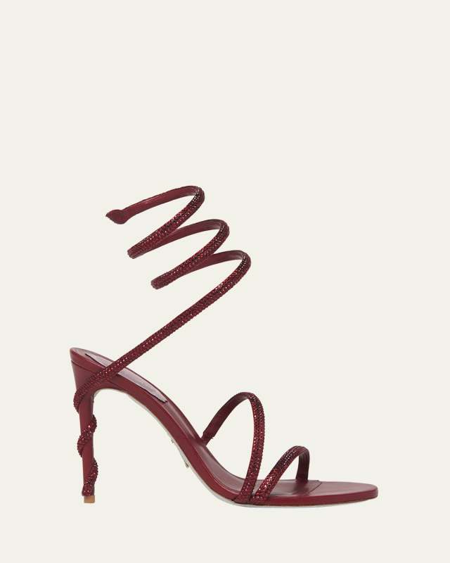 Strass Satin Snake-Wrap Stiletto Sandals