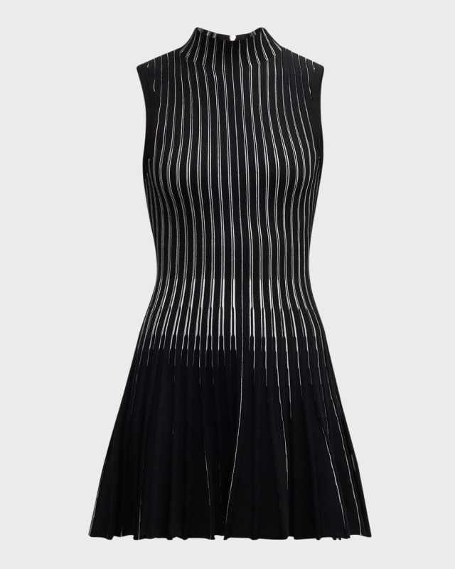 Kayce Pleated Mock-Neck Striped Mini Dress