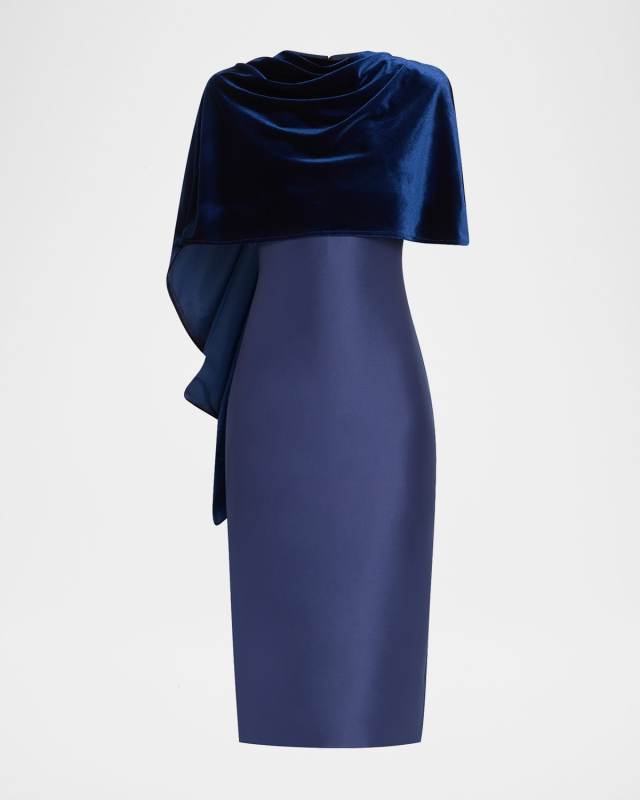 Velvet Wrap Midi Sheath Dress