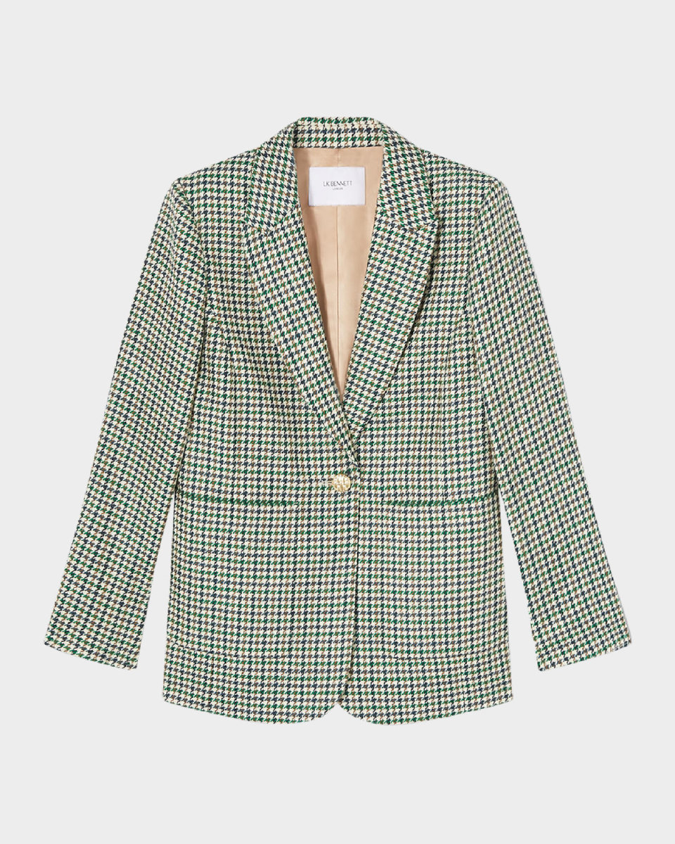 Daphne Single-Button Houndstooth Blazer