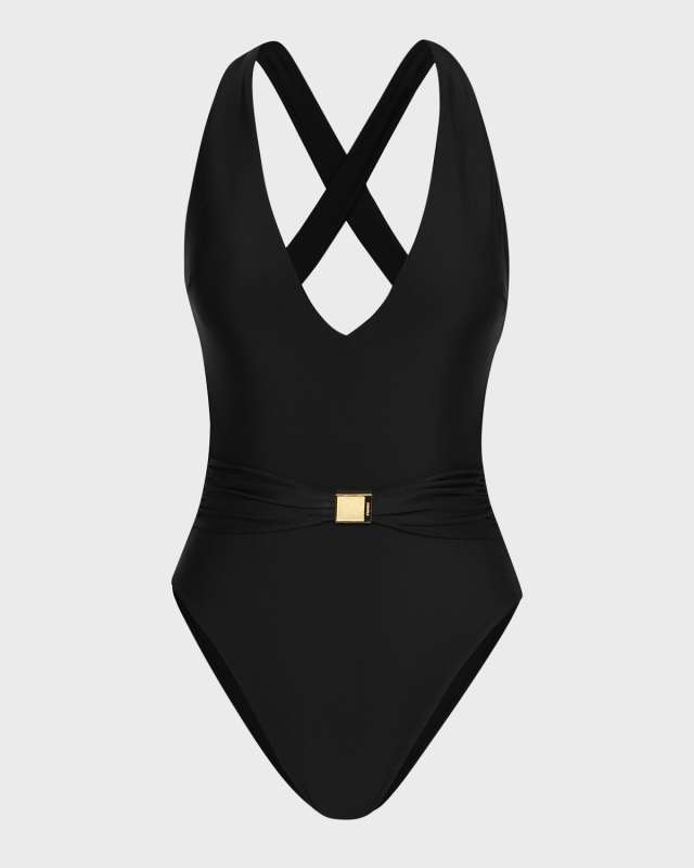 Lisa Solid Plunge One-Piece Swimsuit