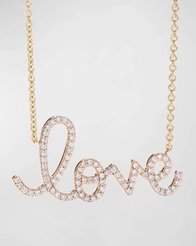 14k Diamond Love Script Necklace, Multi Gold