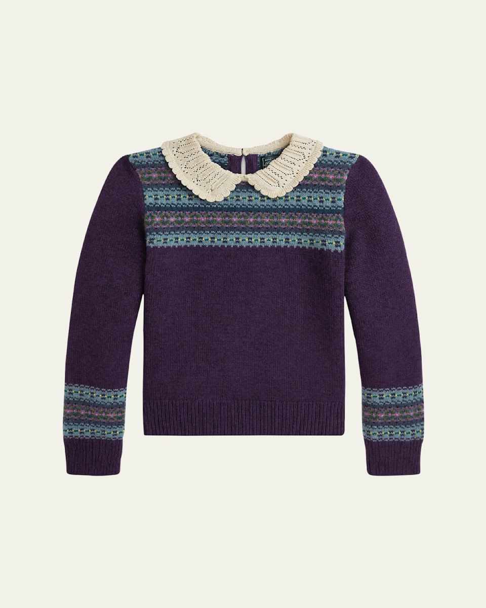 Girl's Collared Fair Isle Sweater, Size S-X