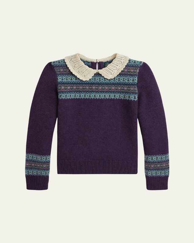 Girl's Collared Fair Isle Sweater, Size S-X