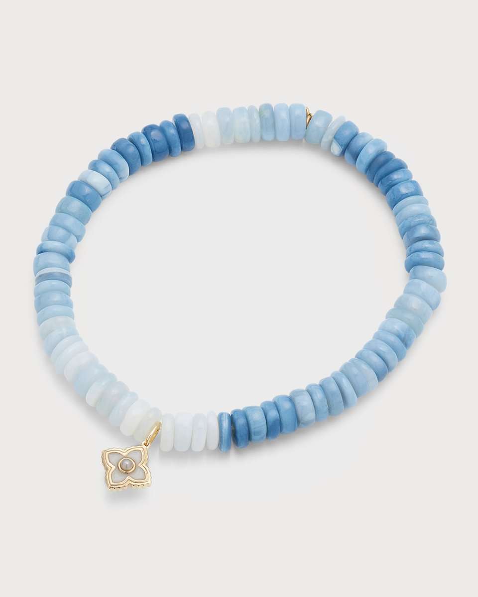 Blue Opal Heishi Bracelet with Enamel Charm
