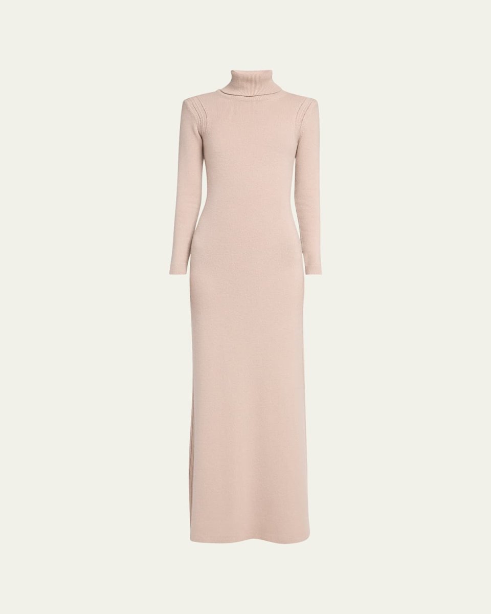 Turtleneck Backless Soft Cashmere Maxi Dress