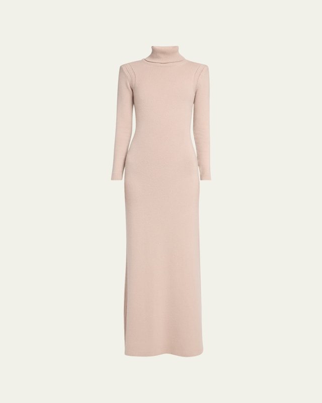 Turtleneck Backless Soft Cashmere Maxi Dress