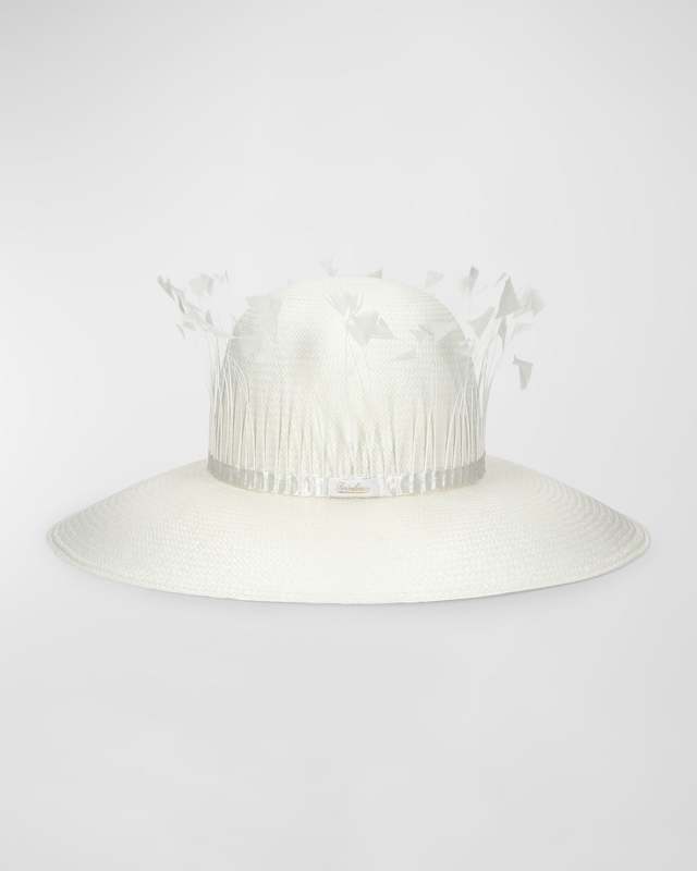 Violet Panama Hat With Goose Feather Ban