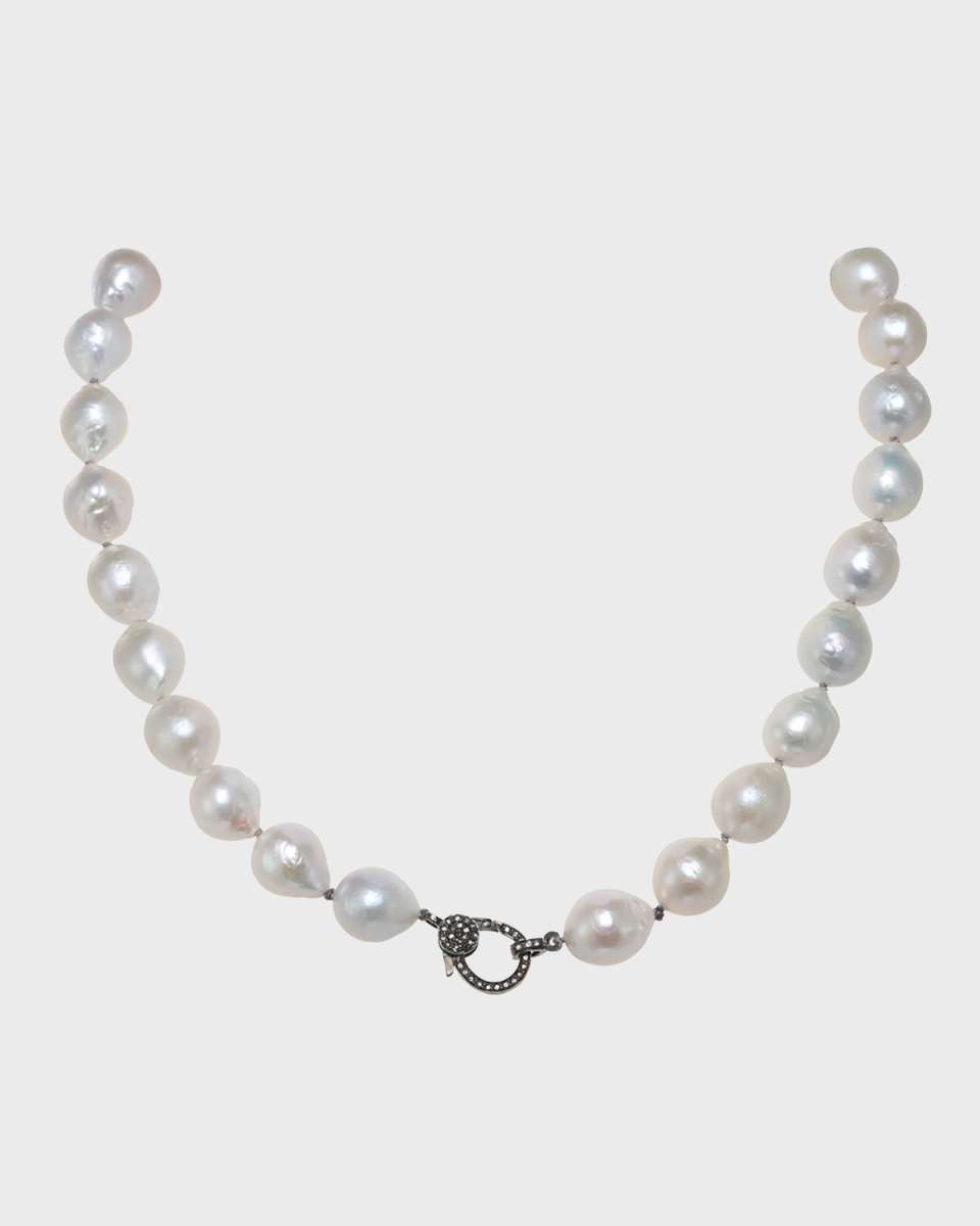 Small White Baroque Pearl Necklace with Diamond Clasp, 10-12mm, 18"L