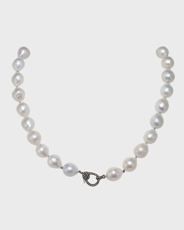 Small White Baroque Pearl Necklace with Diamond Clasp, 10-12mm, 18"L