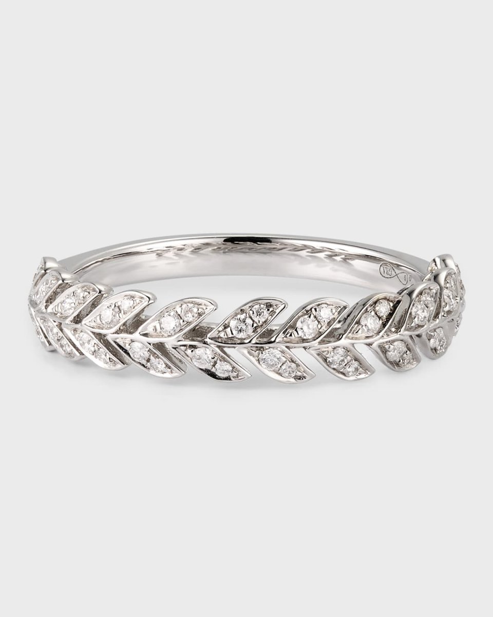 White Gold Diamond Folha Half Band Ring, Size 7