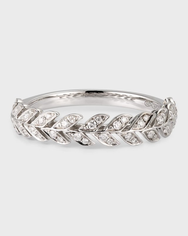 White Gold Diamond Folha Half Band Ring, Size 7