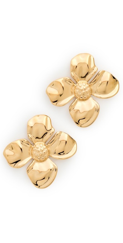 By Adina Eden Four Leaf Flower Stud Earrings Gold