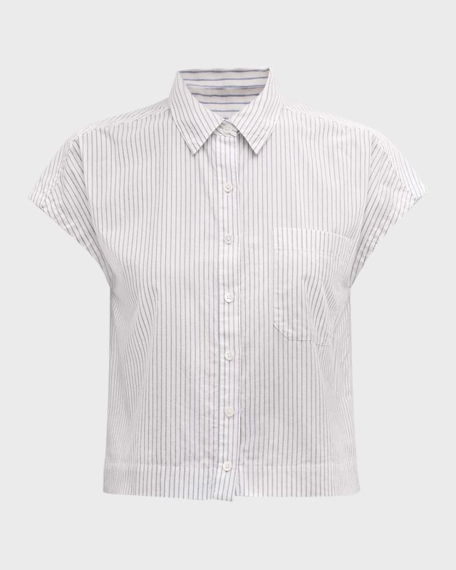 Pinstripe Cotton Point-Collar Short-Sleeve Shirt