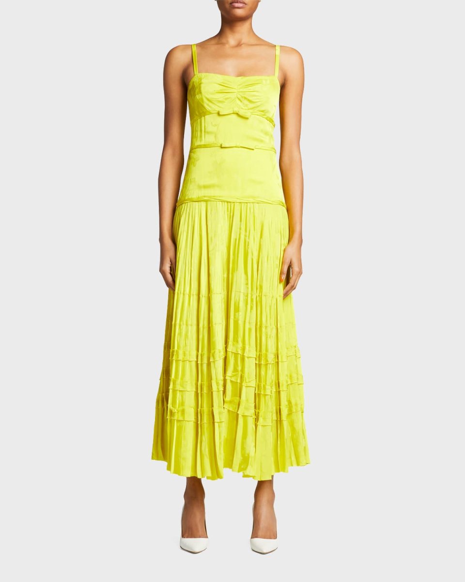 Floral Jacquard Bow-Front Crepe Day Dress