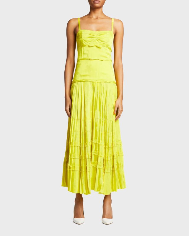 Floral Jacquard Bow-Front Crepe Day Dress