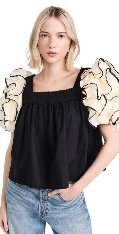Sea Paloma Puff Sleeve Top Black