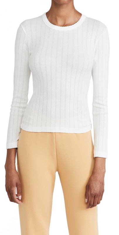 Leset Pointelle Slim Fit Top White