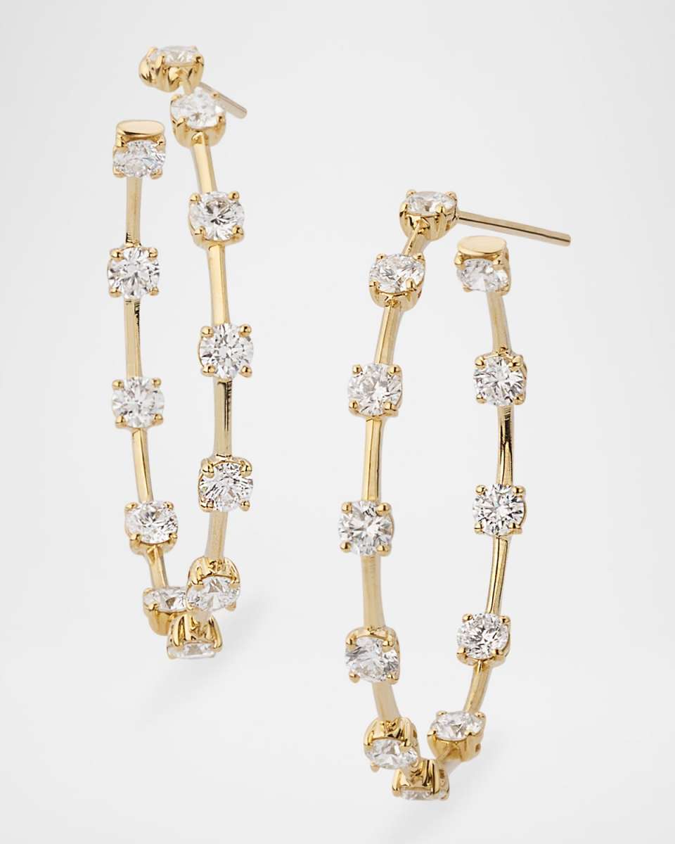 18K Yellow Gold Round Diamond Hoop Earrings