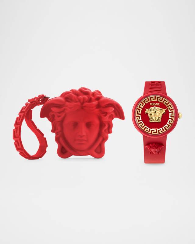 Medusa Pop Red Silicone Watch with Pouch, 39mm