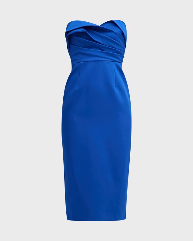 Strapless Pleated Crepe Midi Dress