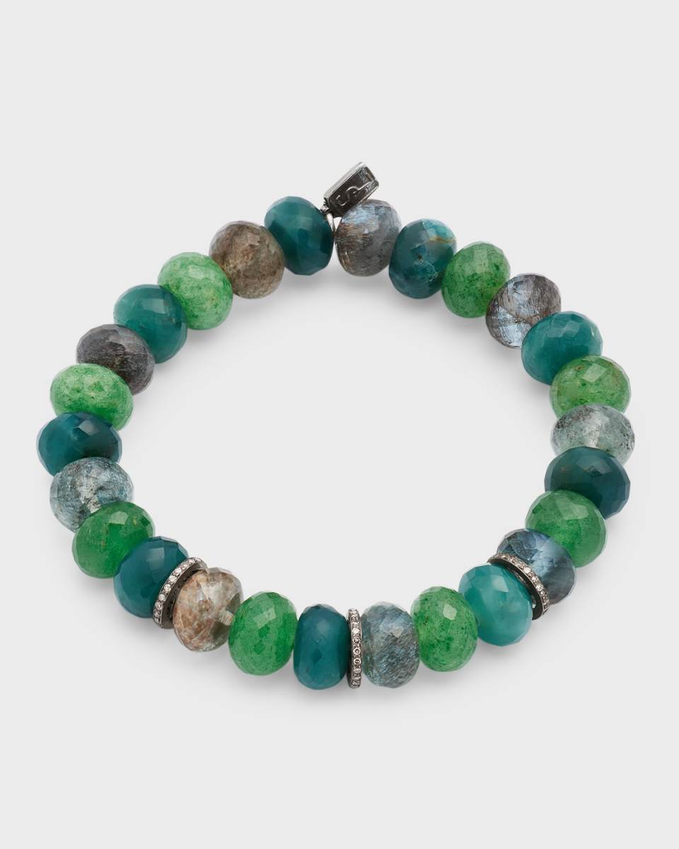 Green Quartz Bracelet with 3 Diamond Rondelle