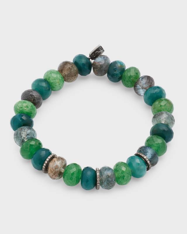 Green Quartz Bracelet with 3 Diamond Rondelle