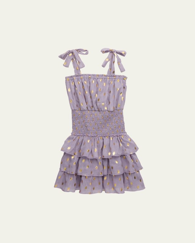Girl's Gold Polka Dot Tiered Dress, Size S-