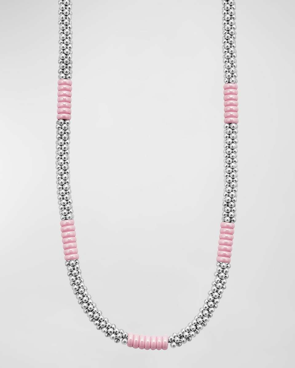 Sterling Silver Pink Caviar 5mm Rope Necklace