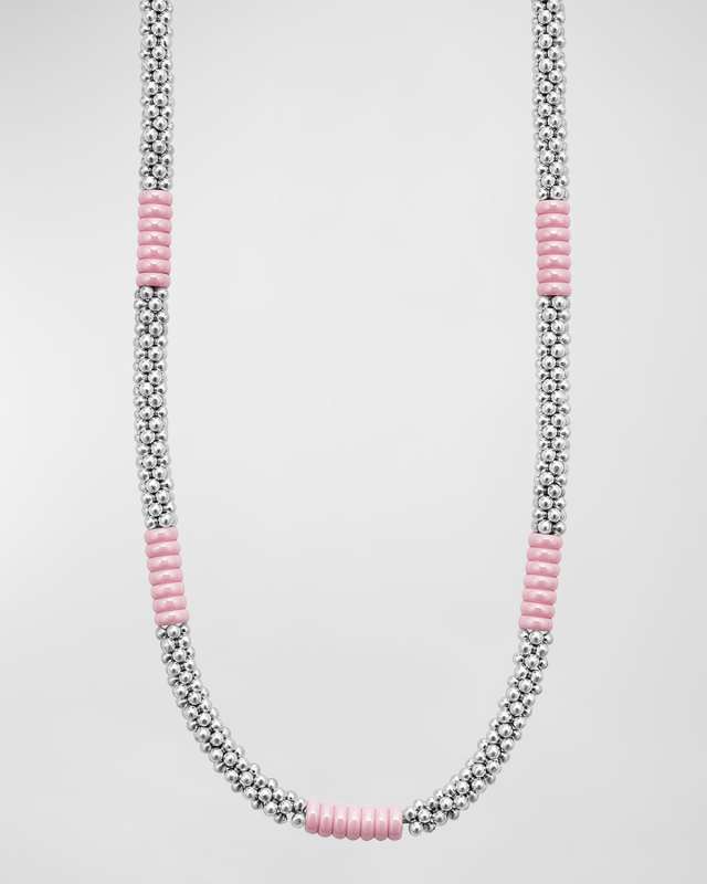 Sterling Silver Pink Caviar 5mm Rope Necklace
