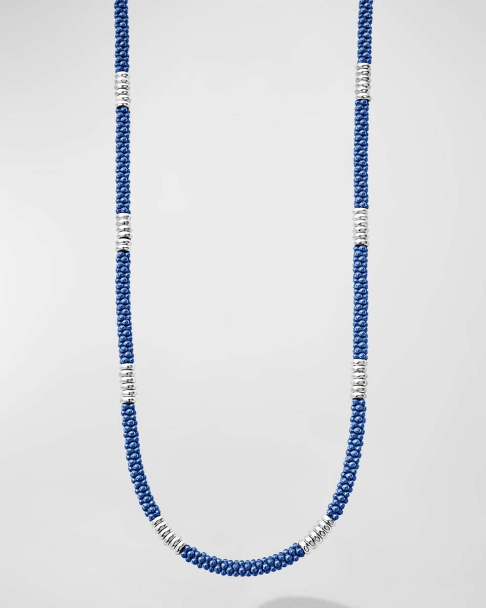 Sterling Silver Blue Caviar Beaded Necklace
