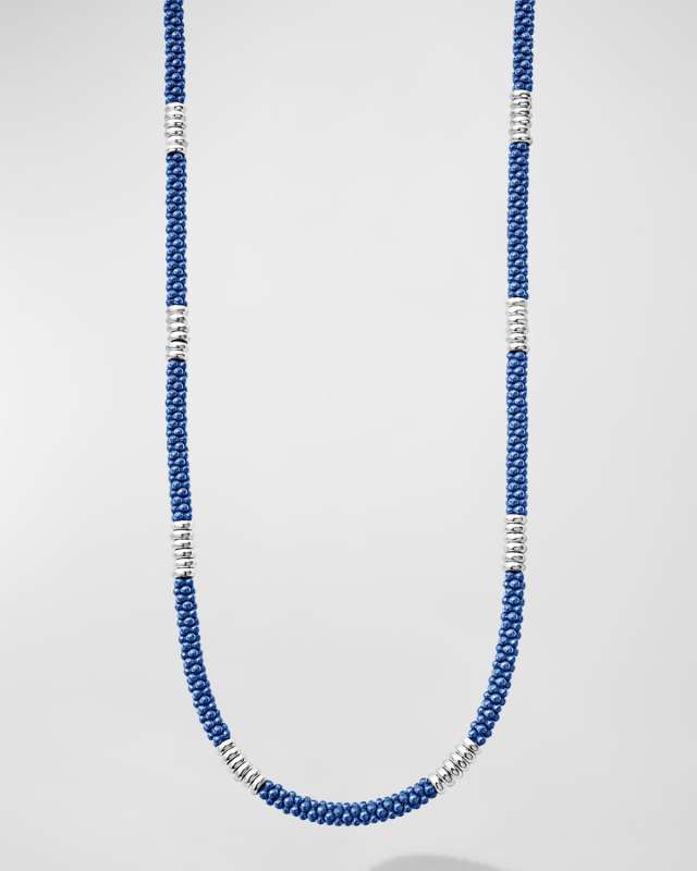Sterling Silver Blue Caviar Beaded Necklace