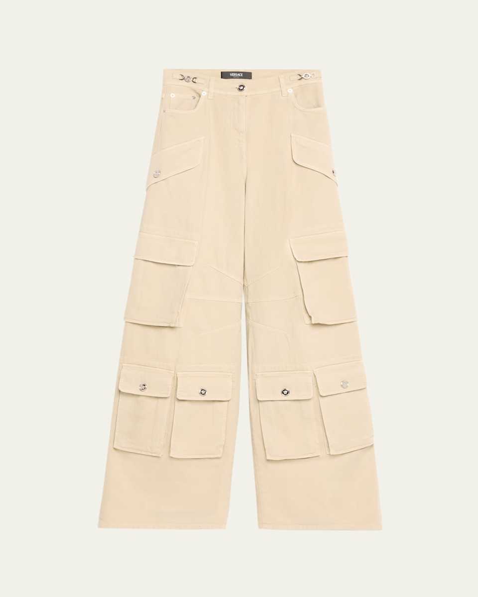Stone-Washed Baggy Denim Cargo Pants