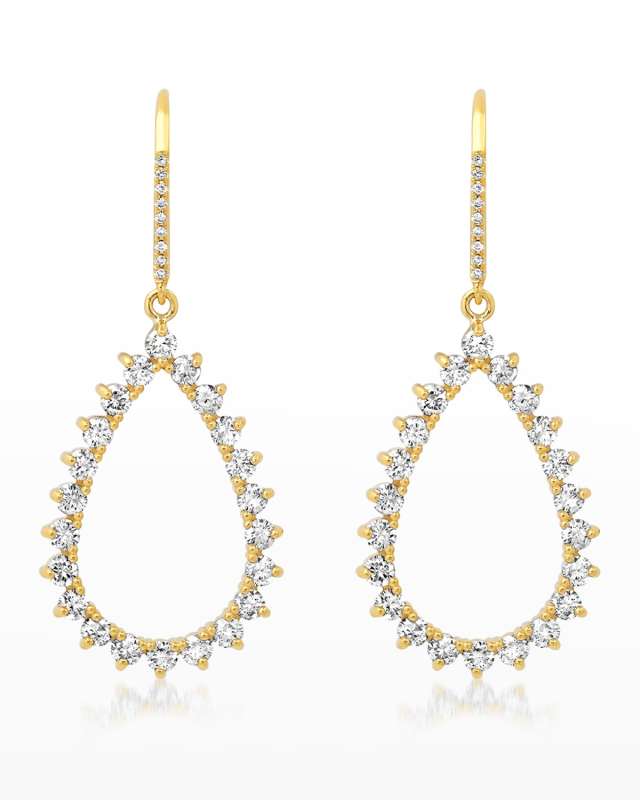 Yellow Gold Diamond 3-Prong Teardrop Earrings