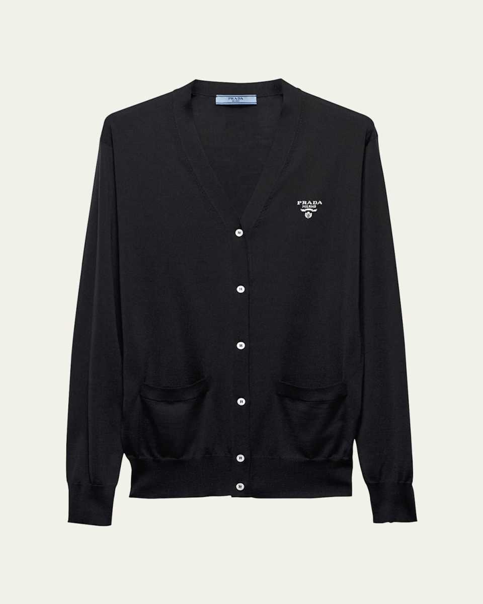 Intarsia Logo Silk Knit Cardigan