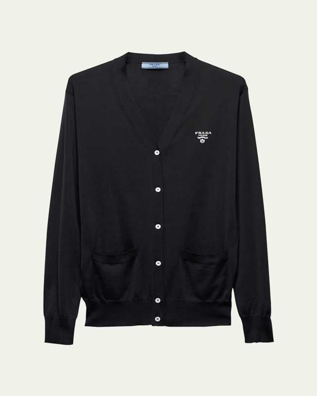 Intarsia Logo Silk Knit Cardigan