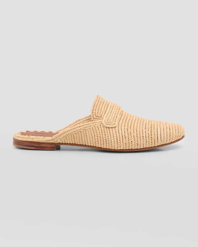 Tapa Woven Raffia Loafer Mules