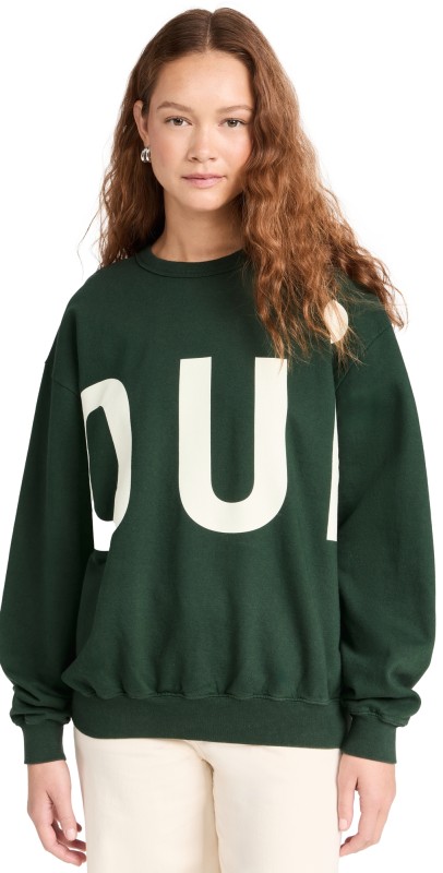 Clare V. Oversized Sweatshirt Forest w/ Cream Grand Oui