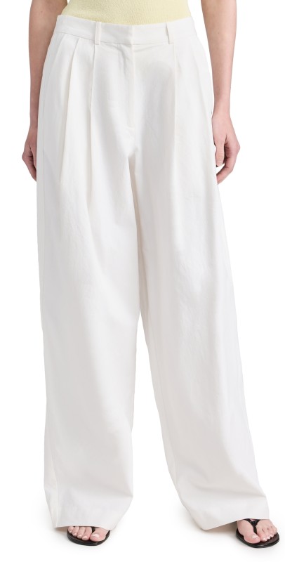 Proenza Schouler White Label Amber Pants In Solid Cotton Crinkle Off White